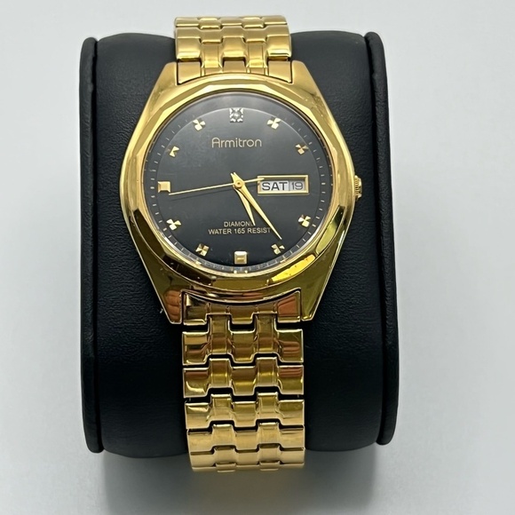 ARMITRON Gold and Black Diamond Mens Watch Working - Picture 1 of 6